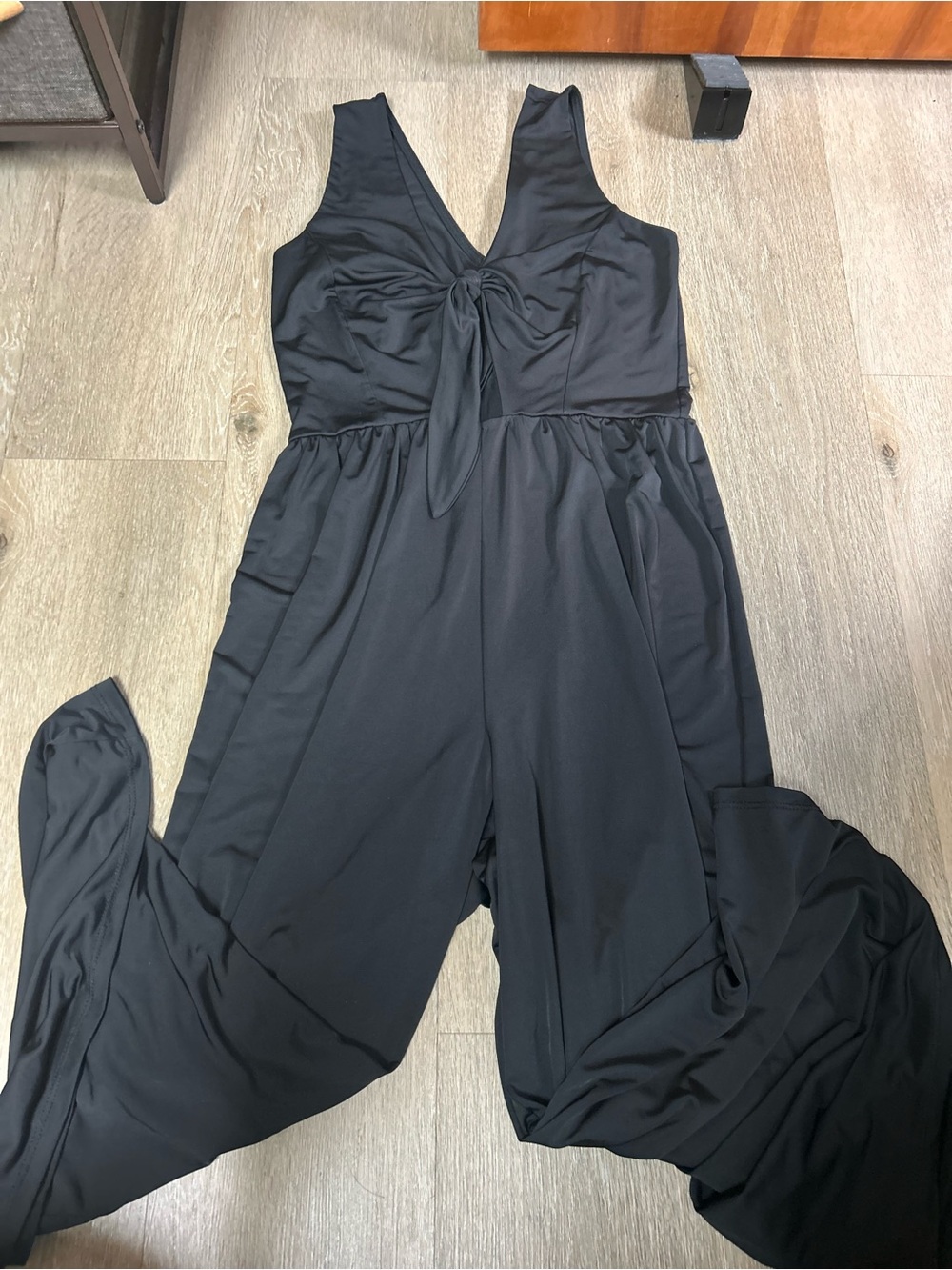 Charlotte Russe Black V-Neck Tie-Front Wide-Leg Jumpsuit